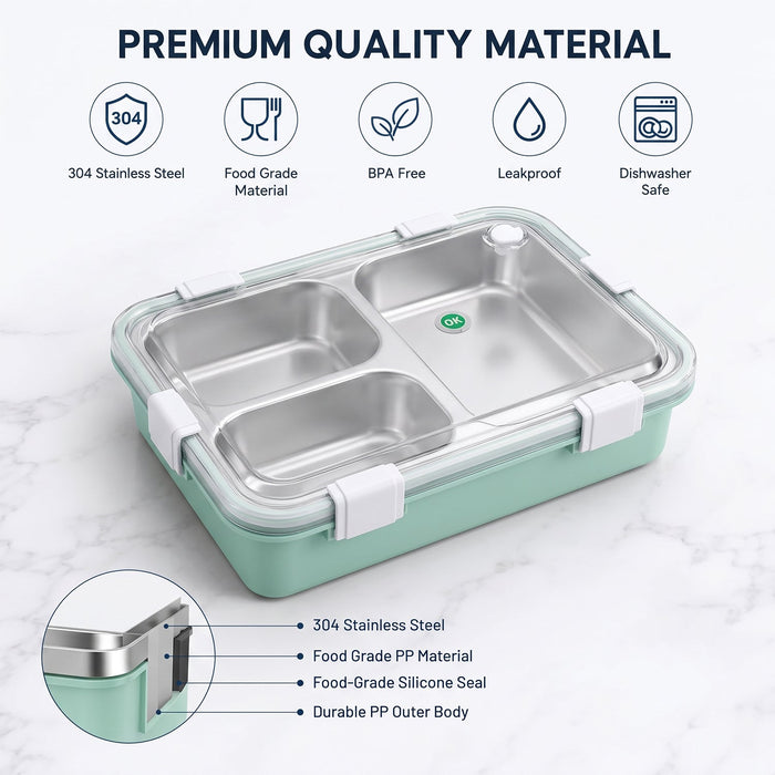 Stainless Steel Lunch Box 2 Section – Leakproof & Durable with Spoon