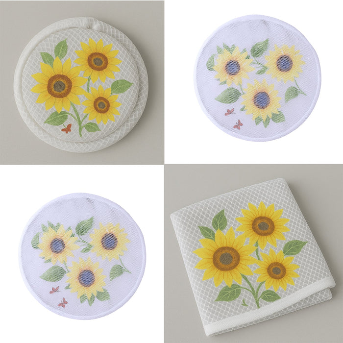 Bright sunflower design fan cover enhancing the look of a fan grill