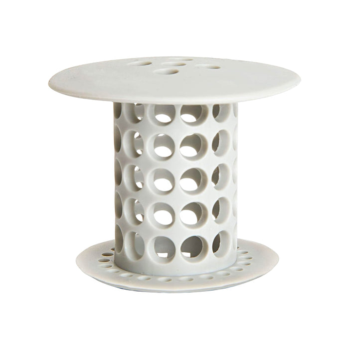 Flexible silicone sink and tub hair catcher strainer in use