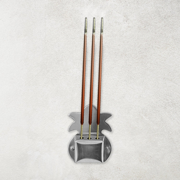 Set of three durable metal incense stick holders ideal for pooja room rituals.
