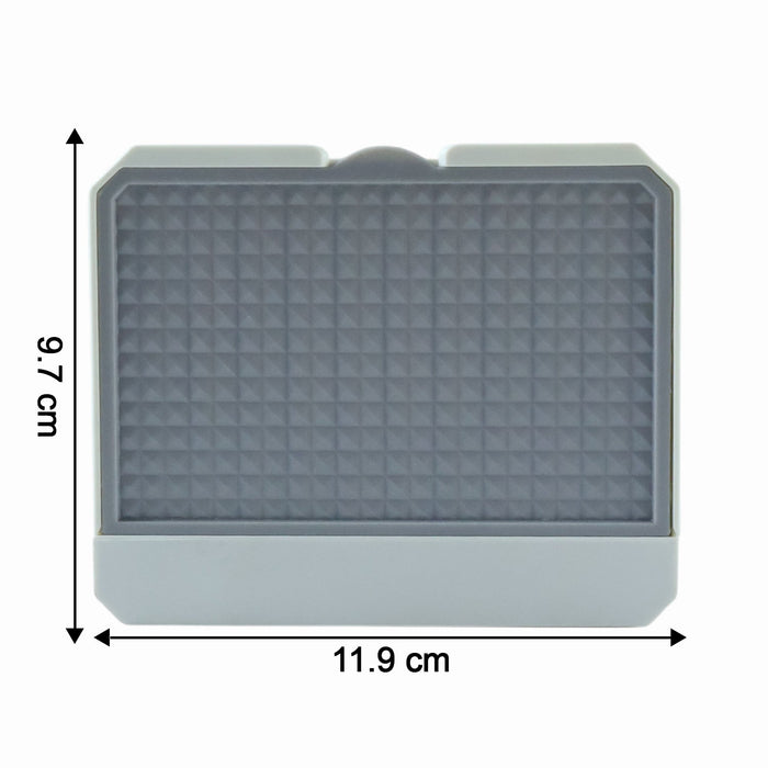 Close-up view of self-draining tray soap holder for wash basins