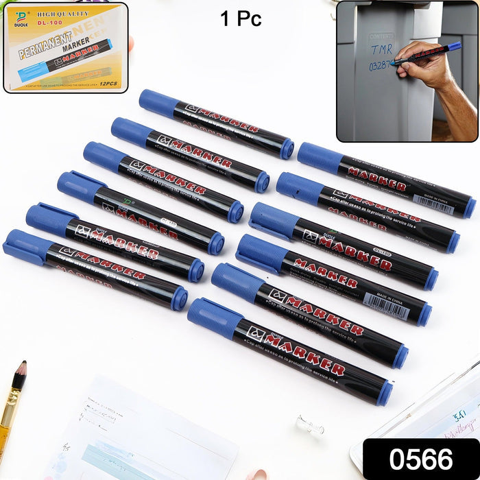 Close-up of blue ink jumbo tip whiteboard marker highlighting intense colour.