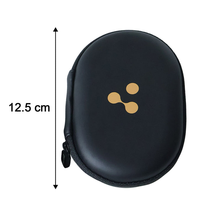 Size comparison of the protective earbud carrying case.